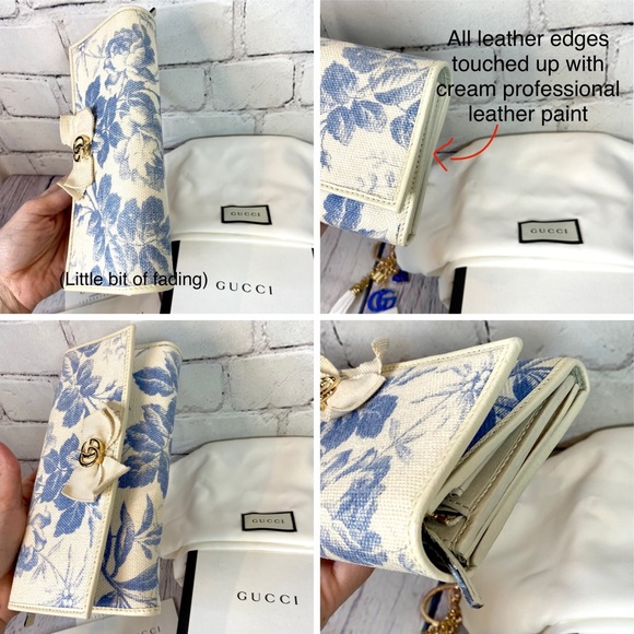Gucci Marmont blue floral canvas wallet crossbody w/box, dust bag & bag charm - Picture 6 of 16